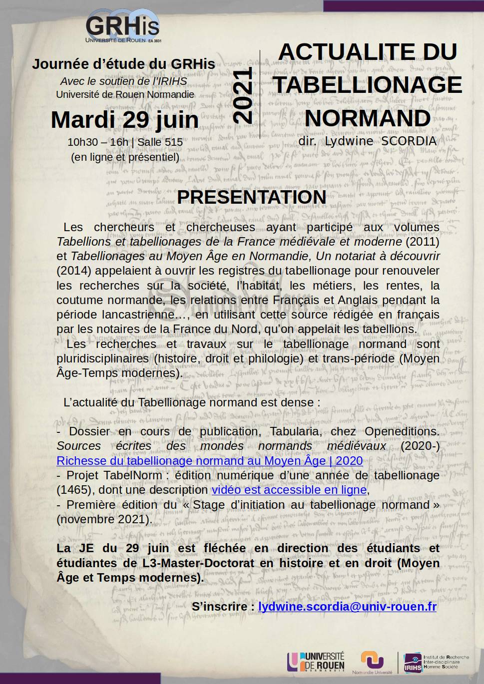 Actualite Du Tabellionage Normand Grhis Groupe De Recherche D Histoire De L Universite De Rouen