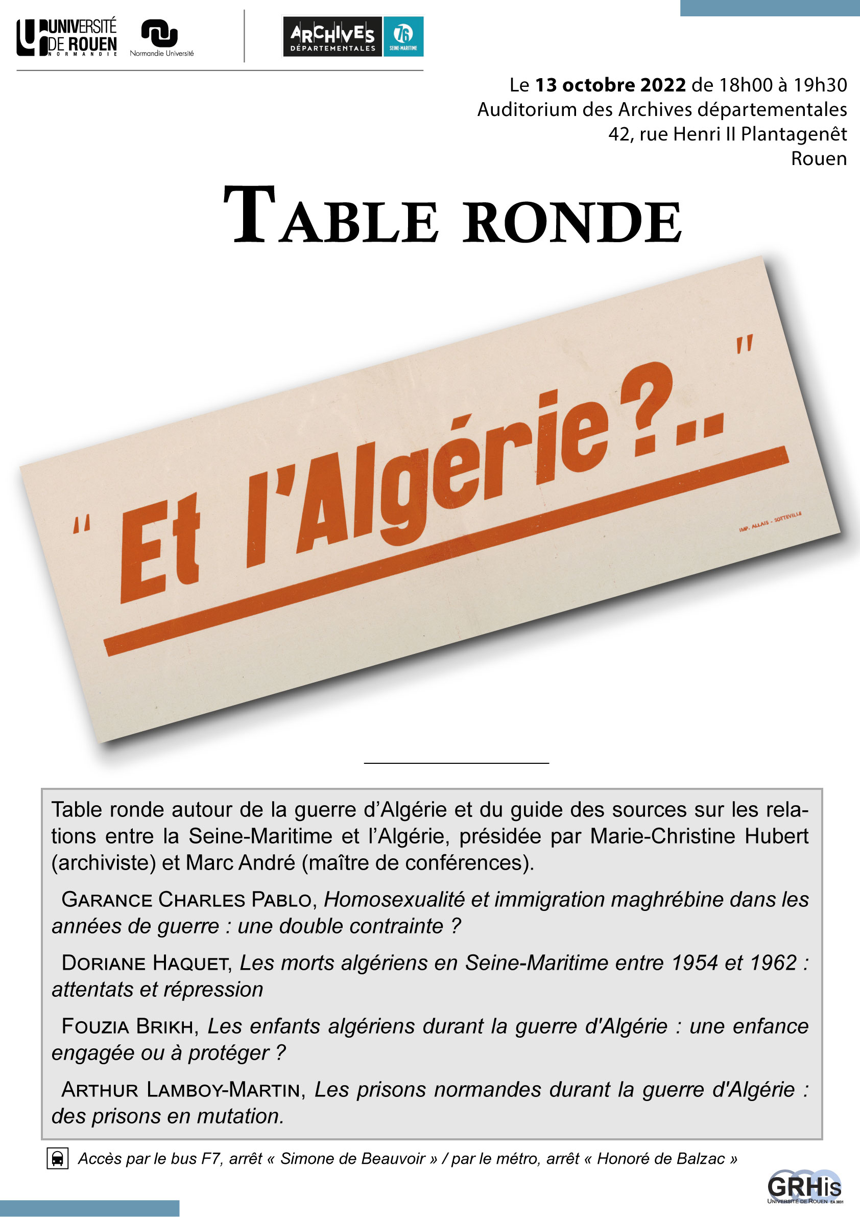 Table ronde autour des relations entre la Seine-Maritime et l’Algérie (XIXème-XXIème siècle)
